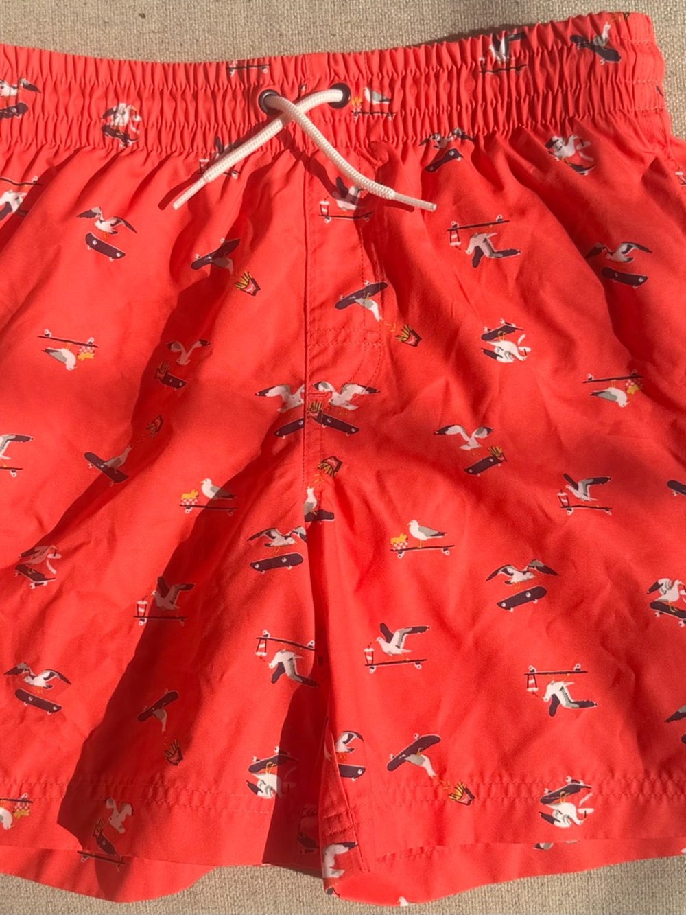 Old Navy Orange Boys Swim Shorts with Seagull & Skateboard Print